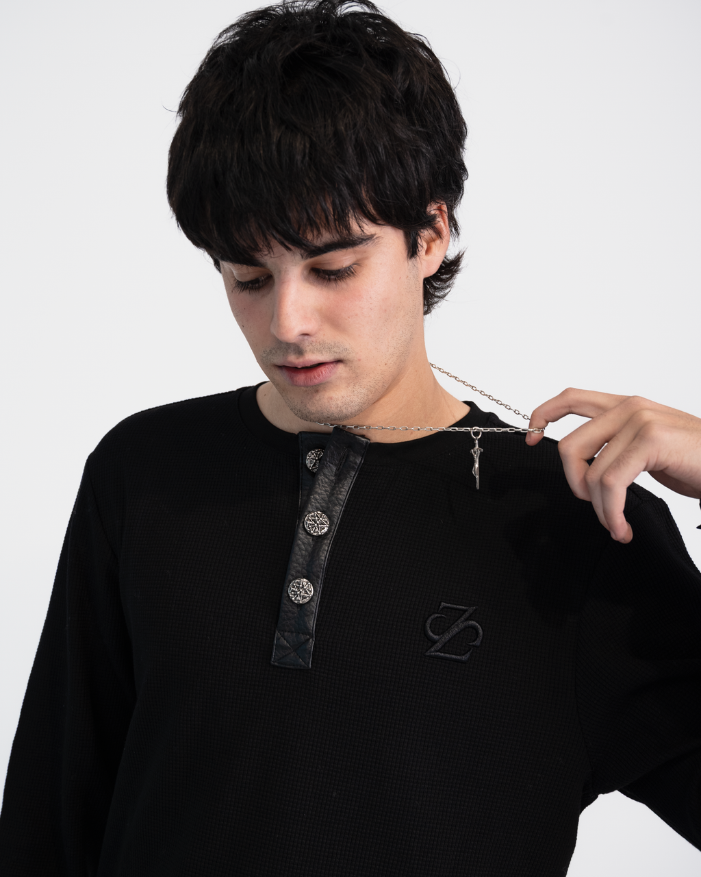 "Leather Out" Button long Tee