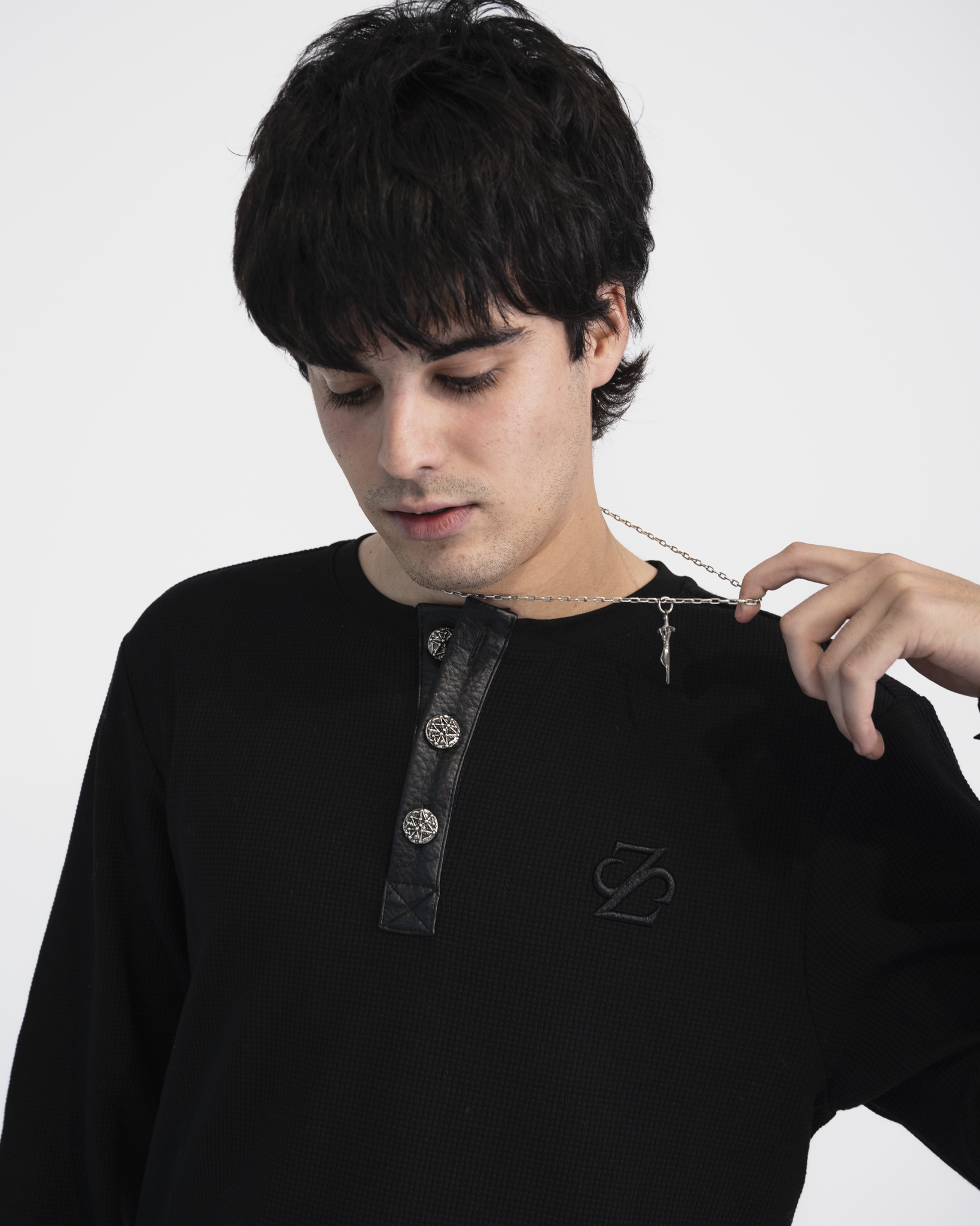 "Leather Out" Button long Tee