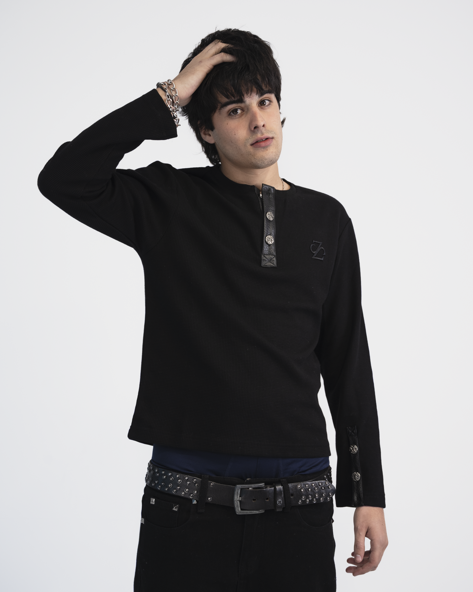 "Leather Out" Button long Tee
