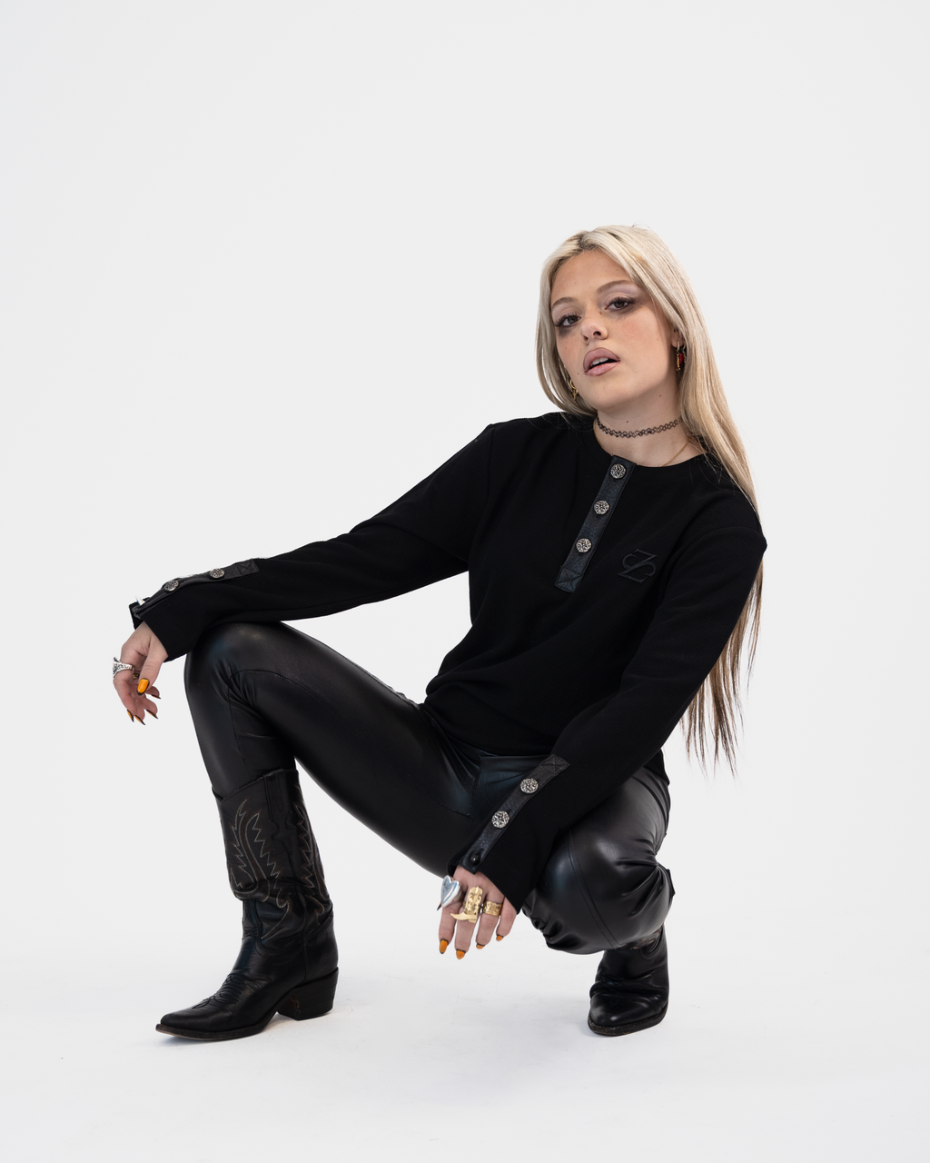 "Leather Out" Button long Tee