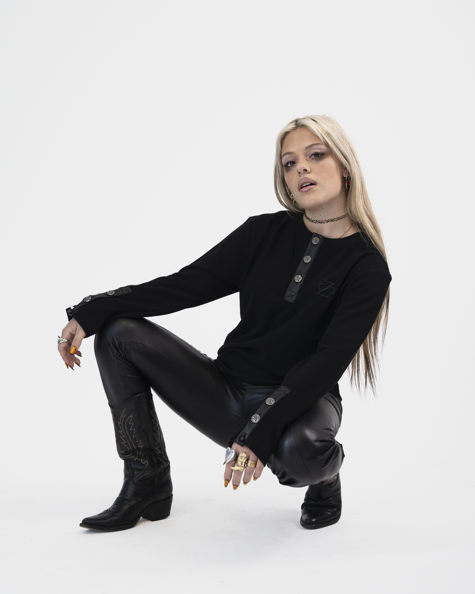 "Leather Out" Button long Tee